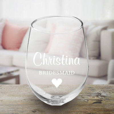 Personalized Bridesmaid Stemless Wine Glass - Bridesmaid - JDS