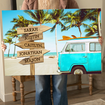Personalized Surf Van Canvas Print with Family Names -  - JDS
