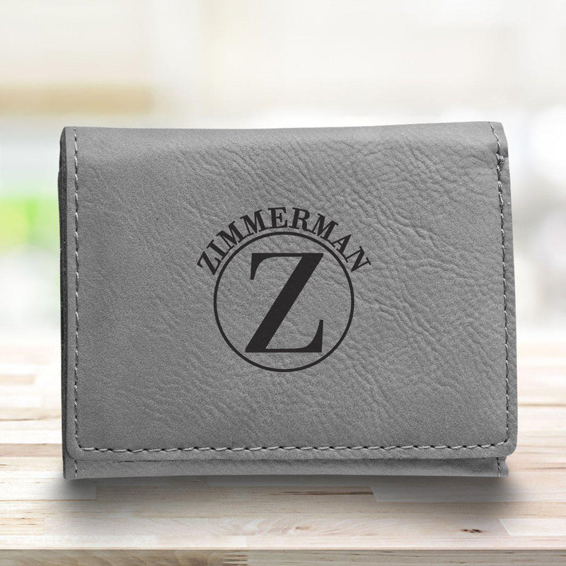 Men’s Vegan Leather Trifold Personalized Wallet - Gray -  - JDS