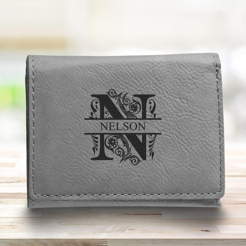 Men’s Vegan Leather Trifold Personalized Wallet - Gray -  - JDS