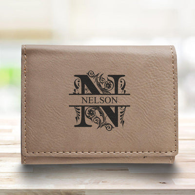 Men’s Vegan Leather Trifold Personalized Wallet - Tan -  - JDS