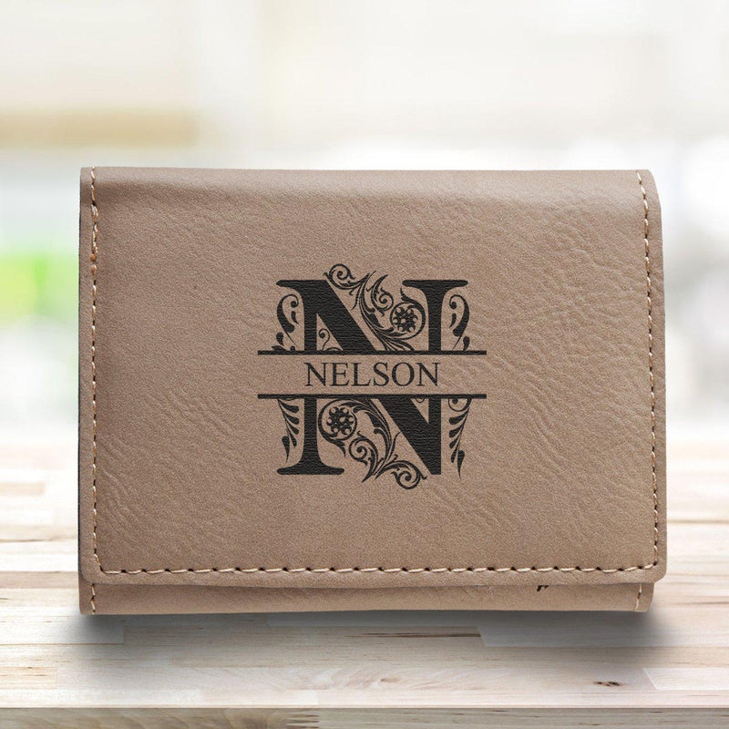 Men’s Vegan Leather Trifold Personalized Wallet - Tan -  - JDS
