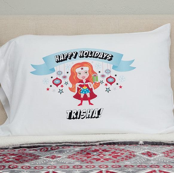 Personalized Christmas Girls Superhero Pillowcases -  - Qualtry