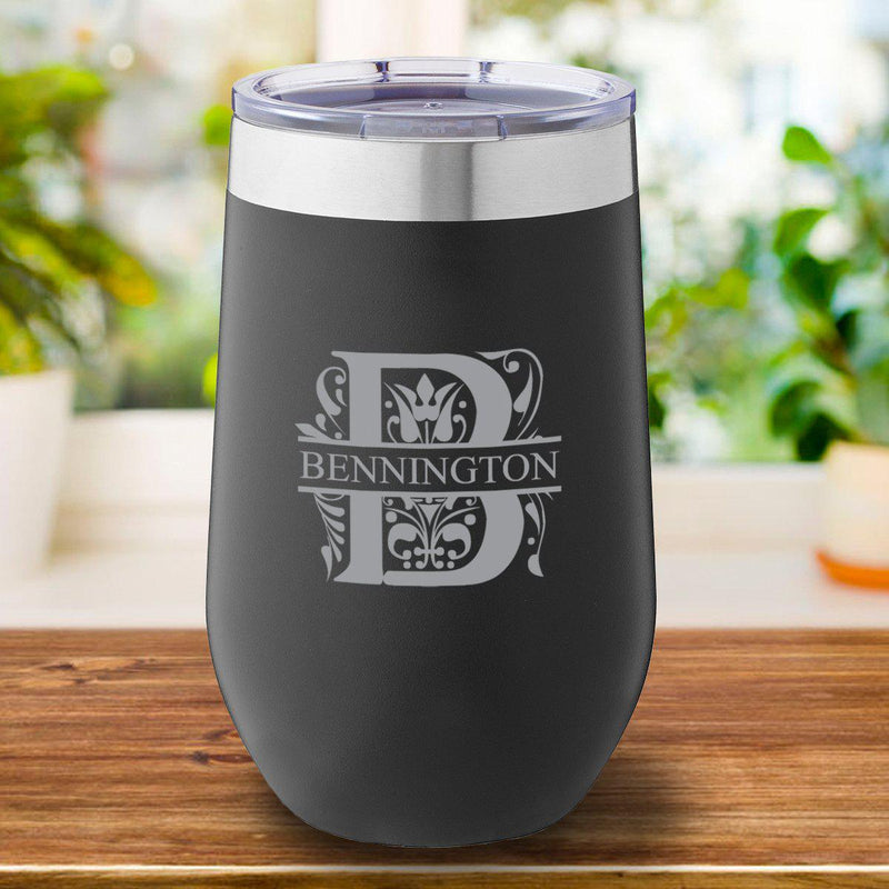 Personalized Black Travel Mug 16oz. - Filigree - JDS