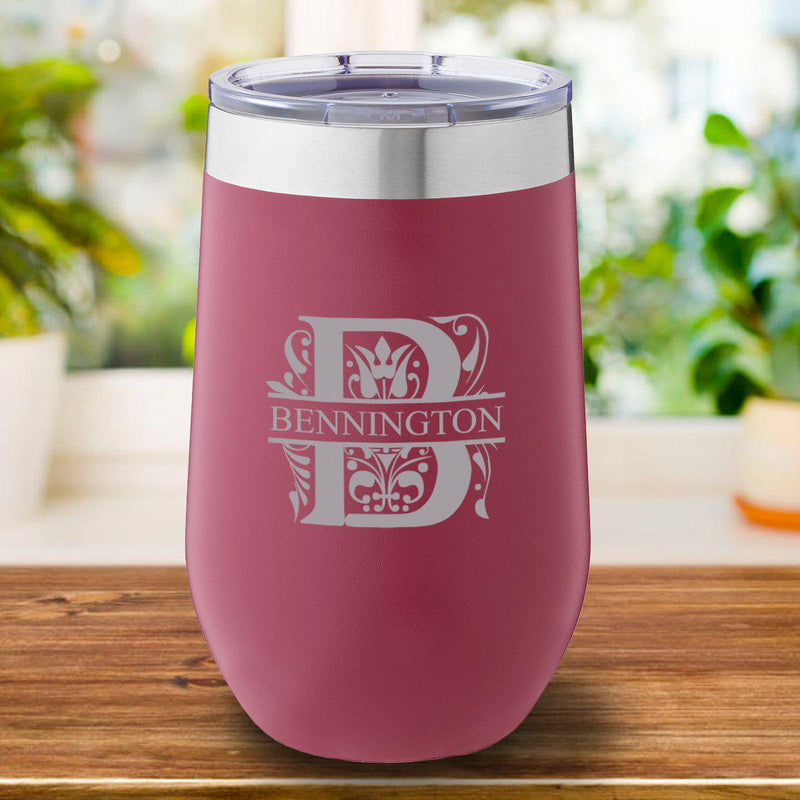 Personalized Burgundy Travel Tumbler 16oz. - Filigree - JDS