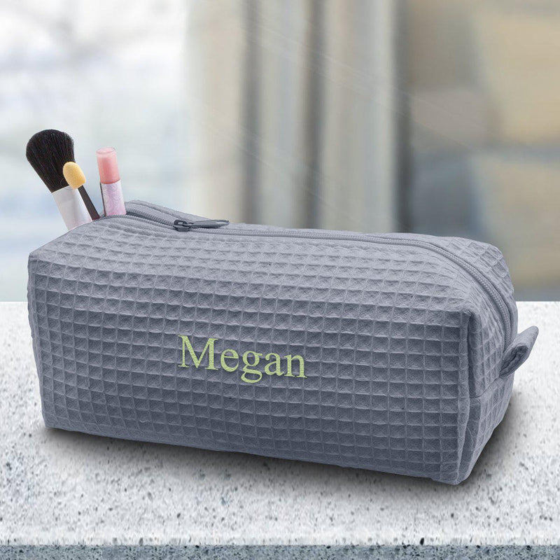 Personalized Small Waffle Cosmetic Bag - Grey - JDS
