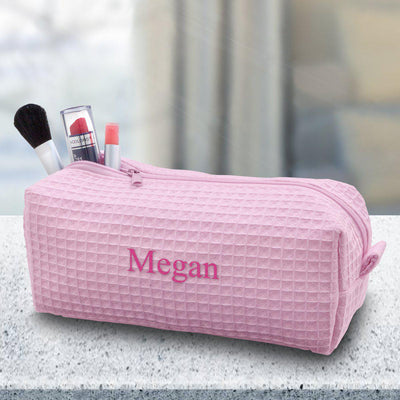 Personalized Small Waffle Cosmetic Bag - Pink - JDS