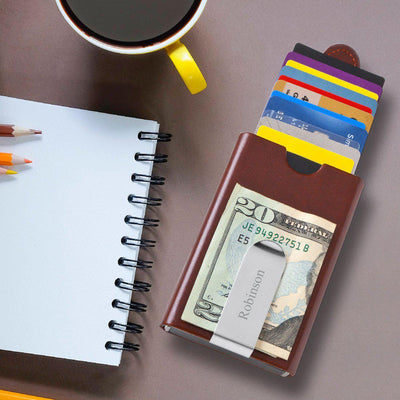 Personalized Wallet and Money Clip - Black or Brown - Brown 1Line - JDS