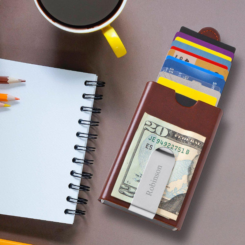 Personalized Wallet and Money Clip - Black or Brown - Brown 1Line - JDS