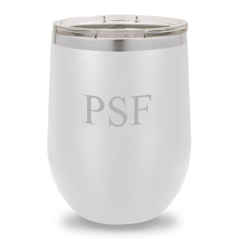 Personalized White 12oz. Insulated Wine Tumbler - 3 Initials - JDS