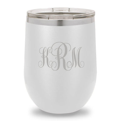 Personalized White 12oz. Insulated Wine Tumbler - Interlocking Monogram - JDS
