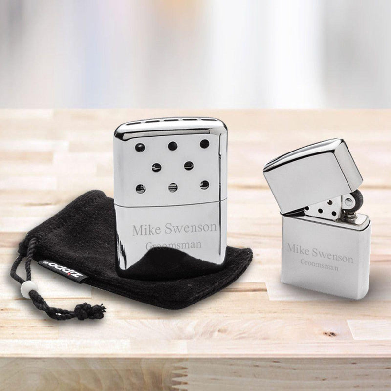 Personalized Zippo Gift Set - Hand Warmer & Chrome Lighter -  - Zippo
